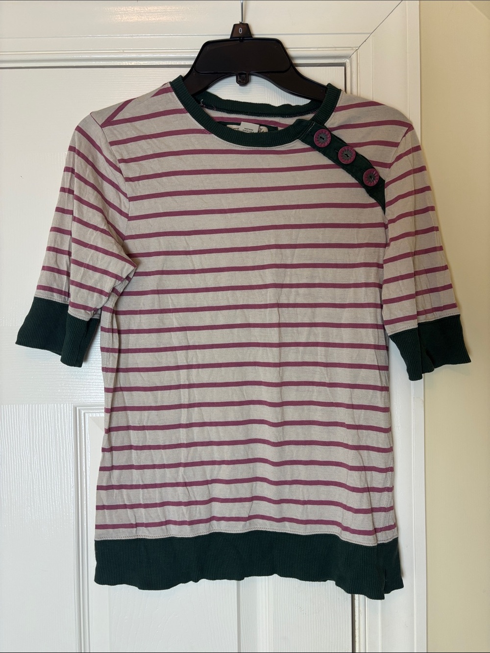 Fossil Vintage Striped Button Shoulder Top size Small